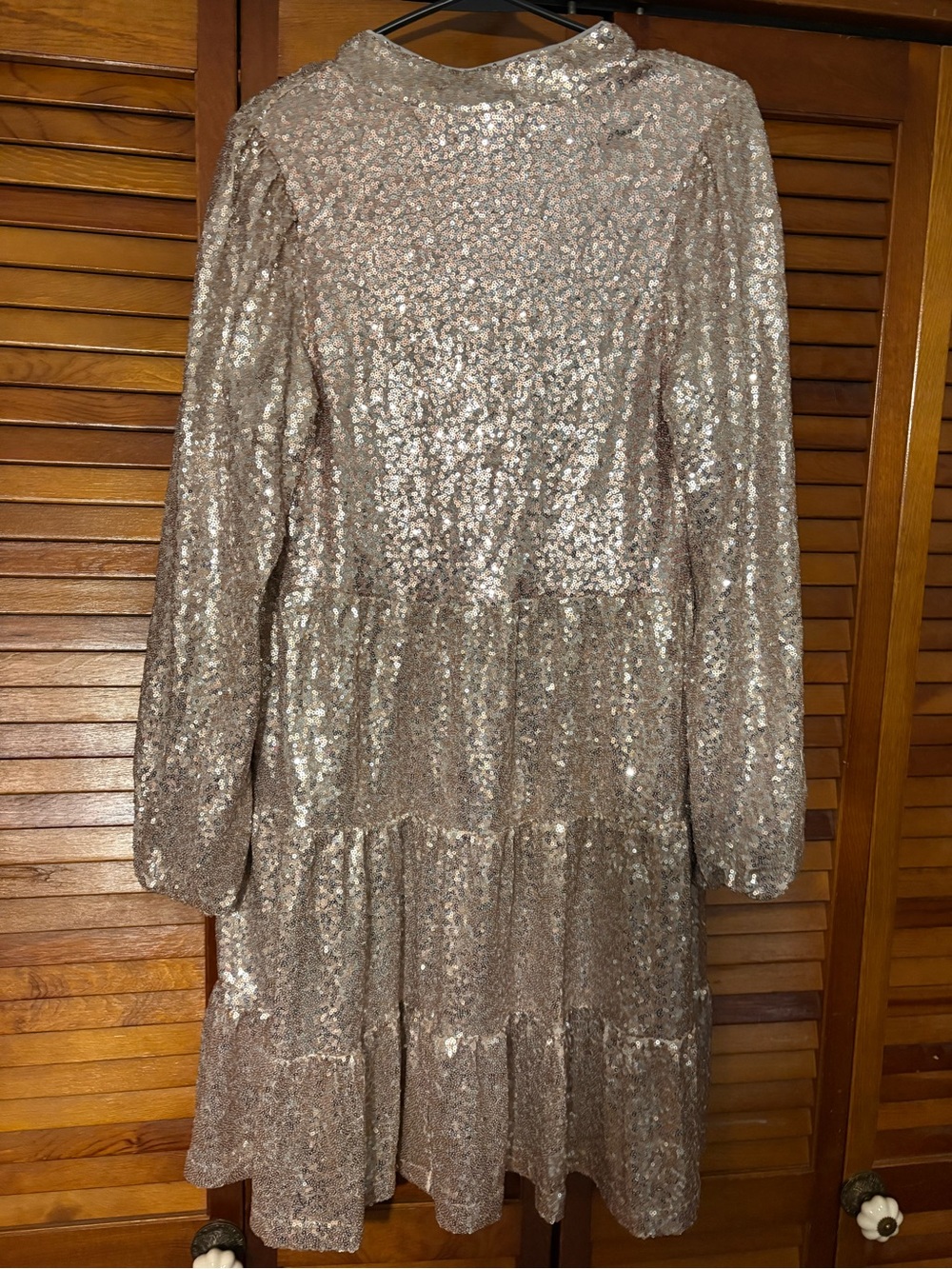 crown & ivy Rose Gold Sequin Long Sleeve Tiered Dress